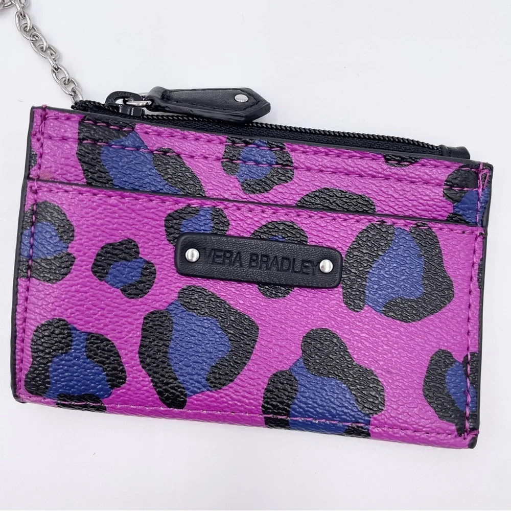 Vera Bradley Purple Leopard Spot Wallet Slim Coin Purse Keychain Faux Leather